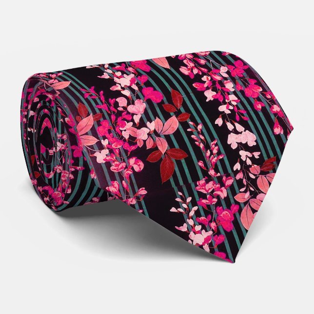 VITA ROSA FLOWERS,TEAL BLUE BLACK RAND Blommigt Slips (Rullad)