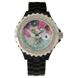 VITA ROSA FUCHSIA ROSOR, ANEMONEBLOMMOR MONOGRAM ARMBANDSUR