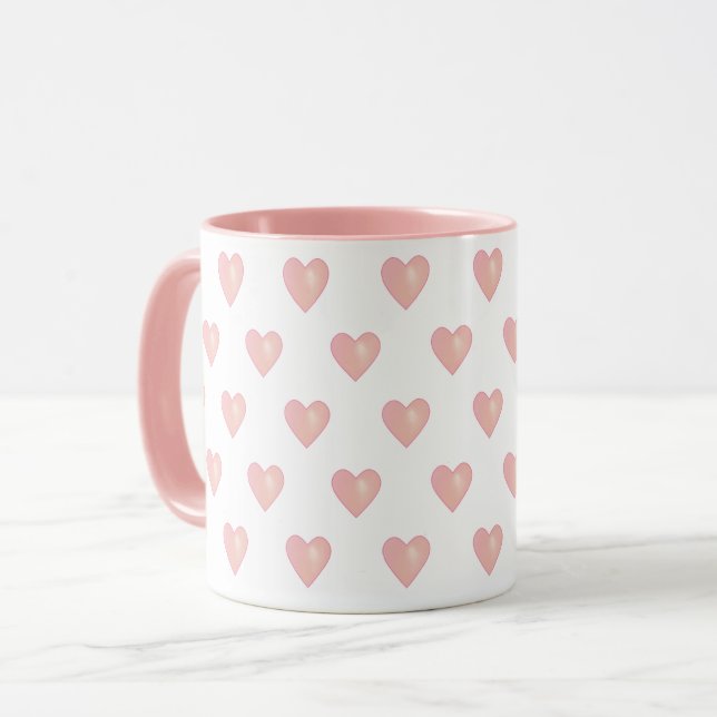 Vita Rosa Hearts on White Mugg (Framsida vänster)