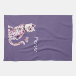 Vita Rosa Lila Hjärtan Blommig Katt Födelsedag Kökshandduk