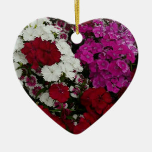 Vita, Rosa och Röda dianthus-Blommigten Julgransprydnad Keramik