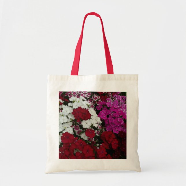 Vita, Rosa och Röda dianthus-Blommigten Tygkasse (Framsidan)