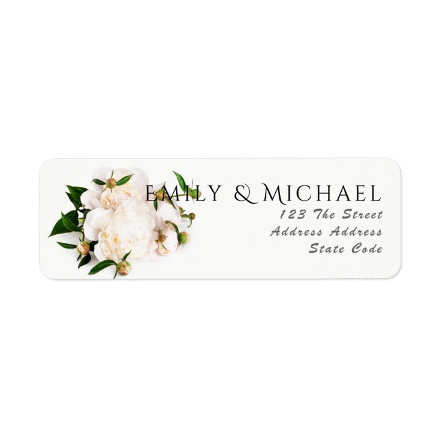 Vita Rosa Peony Bröllop Flower Return Labels Returadress Etikett (Framsidan)
