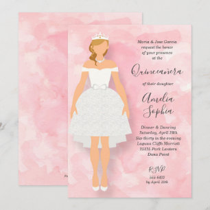 Vita Rosa Quinceanera-inbjudningar