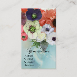VITA ROSA RÖDA ROSOR OCH ANEMONEBLOMMOR MONOGRAM VISITKORT