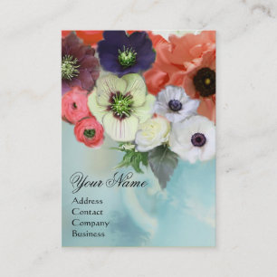 VITA ROSA RÖDA ROSOR OCH ANEMONEBLOMMOR MONOGRAM VISITKORT