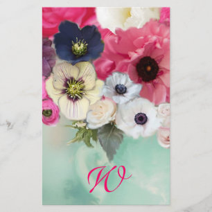 VITA ROSA ROS OCH ANEMONFLÖDEN MONOGRAM BREVPAPPER