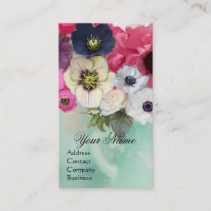 VITA ROSA ROSOR OCH ANEMONEBLOMMOR MONOGRAM VISITKORT