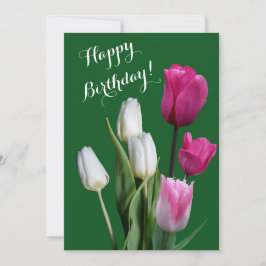 Vita rosa-tulpaner i grattis på födelsedagen vacke julkort