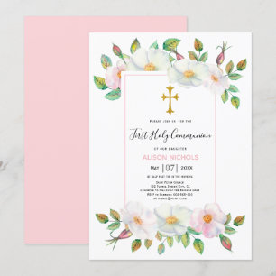 Vita, rosa vild hund ro blommigt Första kommission Inbjudningar