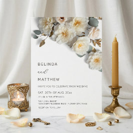 Vita rosor 3D blommor Eleganta vita bröllop Inbjudningar