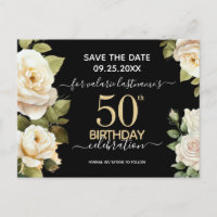 Vita rosor 50-årsdag Spara datum postkort