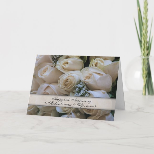 Vita Rosor <50th> årsdag Kort (Framsida)