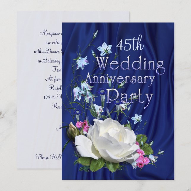 Vita Rosor Årsdag Fest Anpassat År Inbjudningar (Fram/baksida)