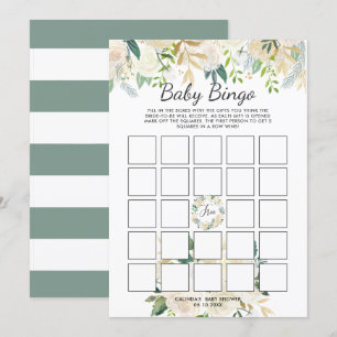 Vita rosor   Baby Shower Bingo-spel Inbjudningar