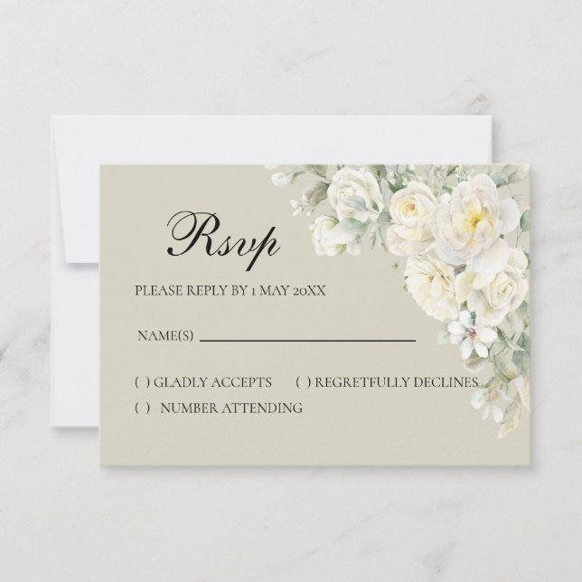 Vita rosor Beige RSVP-kort OSA Kort (Framsida)