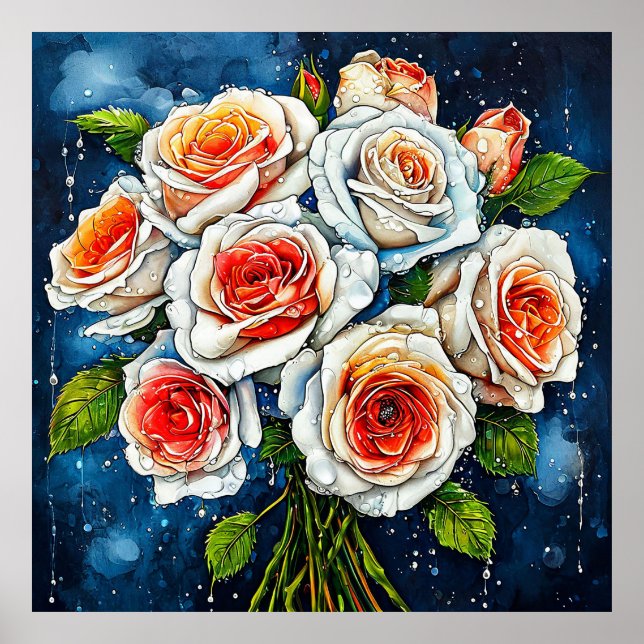 🌼 Vita Rosor Blommarrangemang Elegant Inredning Poster (Framsidan)