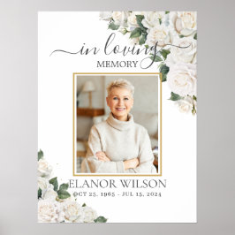 Vita rosor blommig begravnings minnesbild foto poster