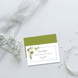 Vita Rosor Blommig Bröllopswebbplats | Olivgrön Tilläggskort