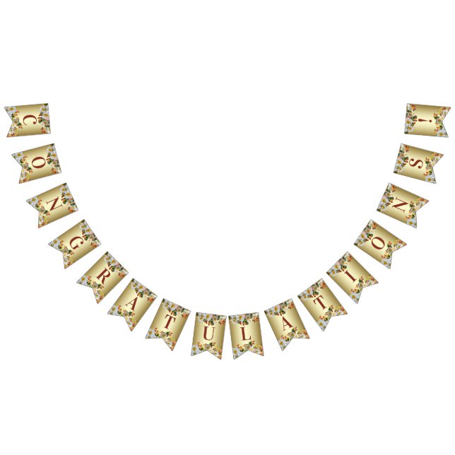 Vita rosor Blommig guldbuntingflagga Vimplar (Alla)