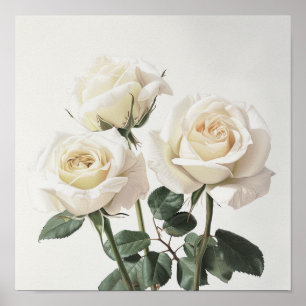 Vita Rosor Blommig Konsttryck Poster