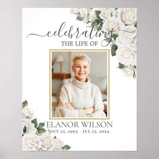Vita rosor Blommig Livs Firande Foto Poster (Framsidan)