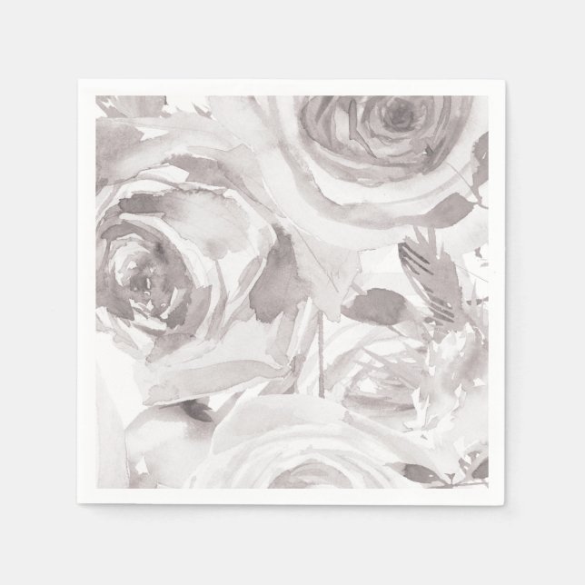 Vita Rosor Blommig Ros Modern Elegant Bröllop Pappersservett (Framsidan)
