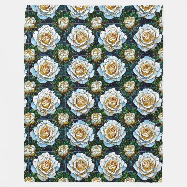 Vita rosor blommor fleecefilt (Framsidan)