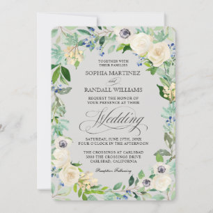 Vita rosor Elegant blomsterbröllopsinbjudan Inbjudningar