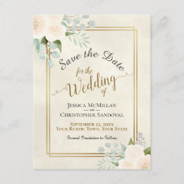 Vita Rosor & Eukalyptus Bröllop Save the Date Meddelande Vykort