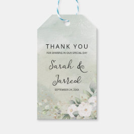 Vita rosor Eukalyptusblad Bröllop Presentetikett