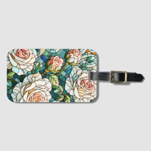 Vita rosor glasmålning mosaik bagagebricka
