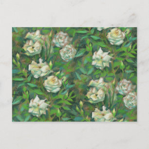 "Vita rosor, gröna blad", vackra blommor Vykort