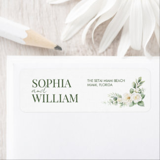 Vita Rosor Grönska Bröllops Returadress Etikett
