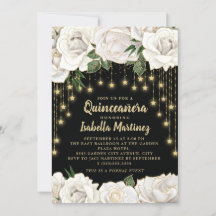 Vita rosor Guldsträngljus Stjärna Quinceañera
