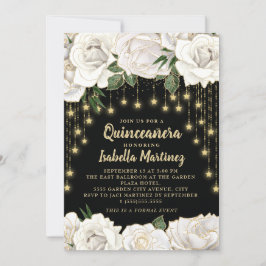 Vita rosor Guldsträngljus Stjärna Quinceañera Inbjudningar