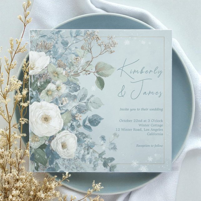 Vita rosor Hellebores Silver Eukalyptus Bröllop Inbjudningar (White Roses Hellebores Silver Eucalyptus Wedding Invitation)
