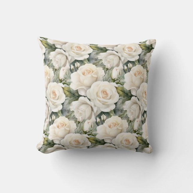 Vita Rosor Klassisk Blomma Kudde (Framsida)