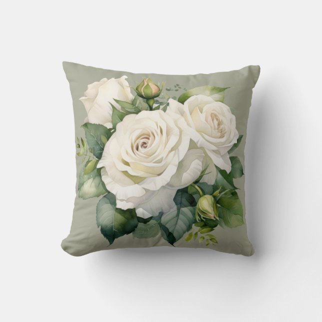 Vita rosor Klassisk blomster  Kudde (Framsida)