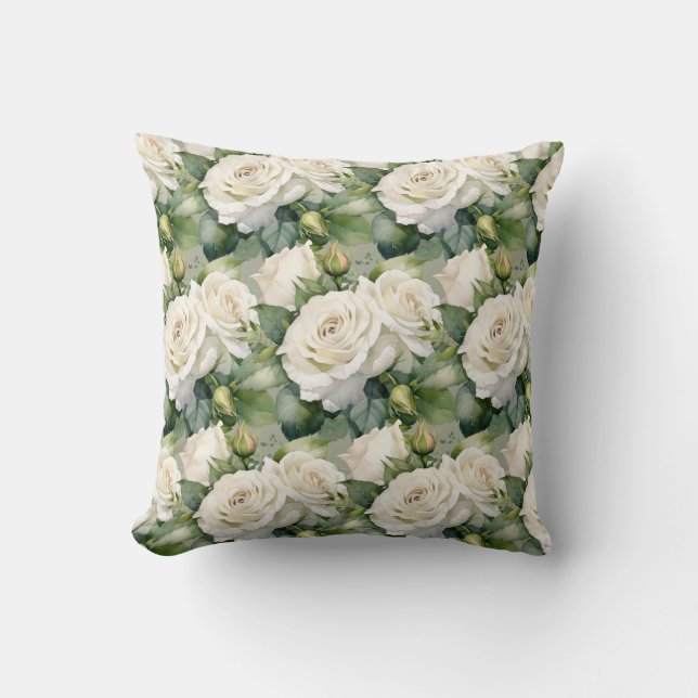 Vita rosor Klassisk blomster  Kudde (Framsida)
