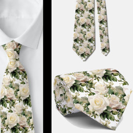 Vita Rosor Klassisk Formell Blommig Slip Slips