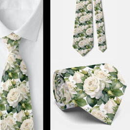 Vita Rosor Klassisk Formell Blommig Slip Slips