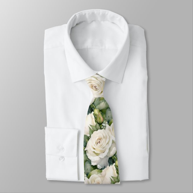 Vita Rosor Klassisk Formell Blommig Slip Slips (Bunden)