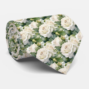 Vita rosor Klassisk formell blommig slips