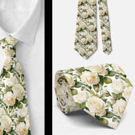 Vita rosor Klassisk formell blommig slips