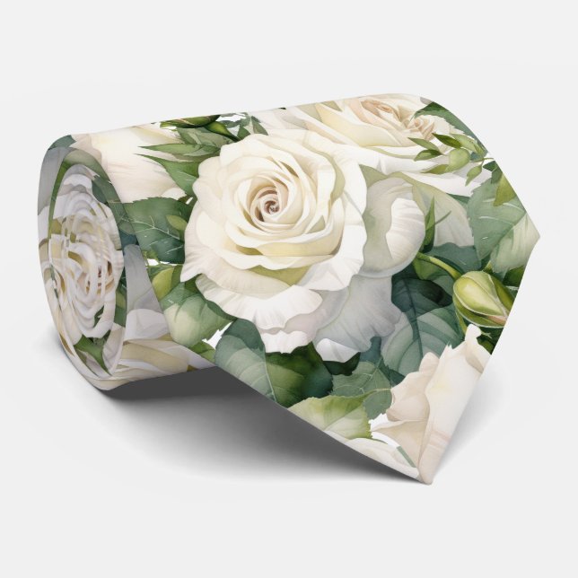 Vita rosor Klassisk formell blommig slips (Rullad)
