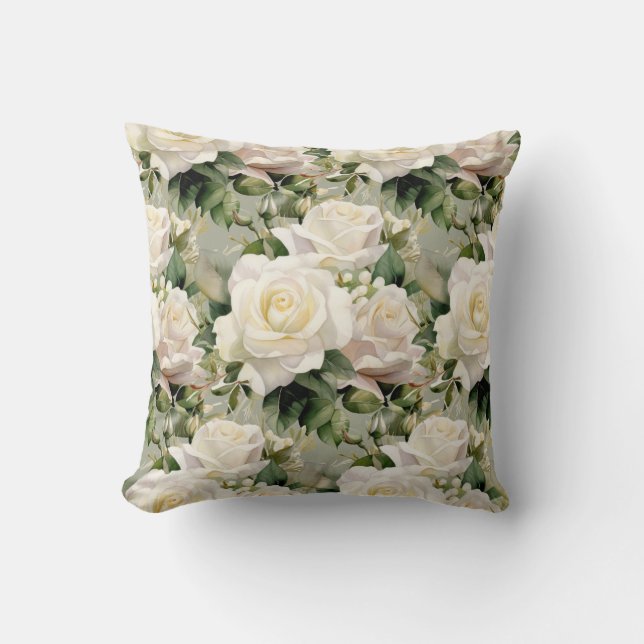 Vita Rosor Klassiska Blommor Kudde (Framsida)