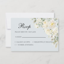 Vita rosor Ljusblå RSVP-kort
