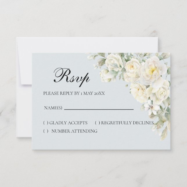 Vita rosor Ljusblå RSVP-kort OSA Kort (Framsida)