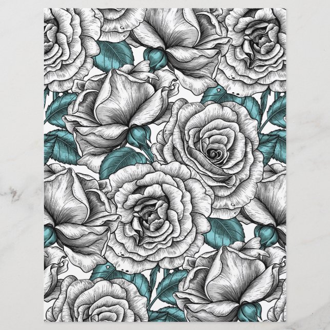 Vita rosor med blå blad (Framsida)